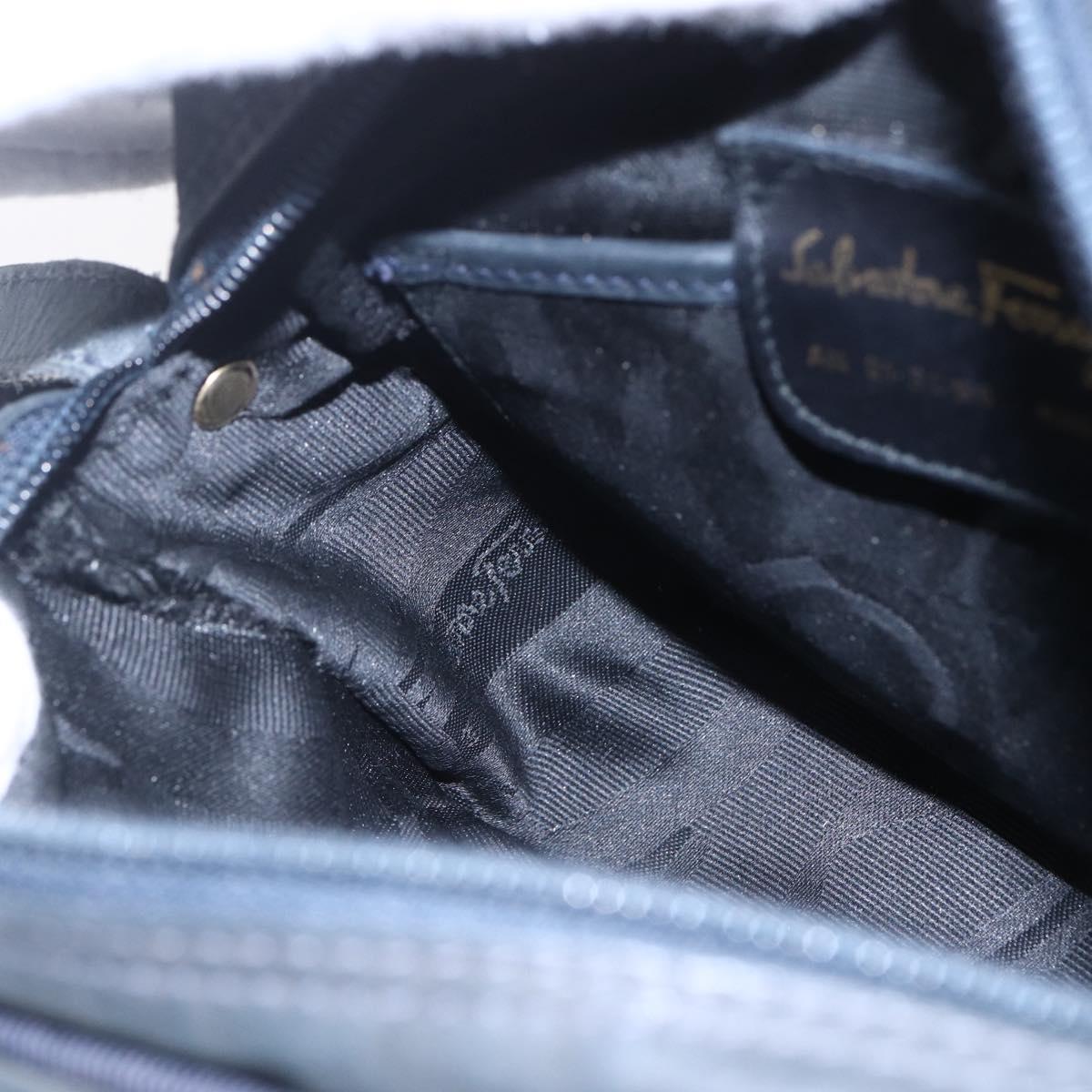 Salvatore Ferragamo Vala Shoulder Bag Suede Navy Gold Auth BA7534