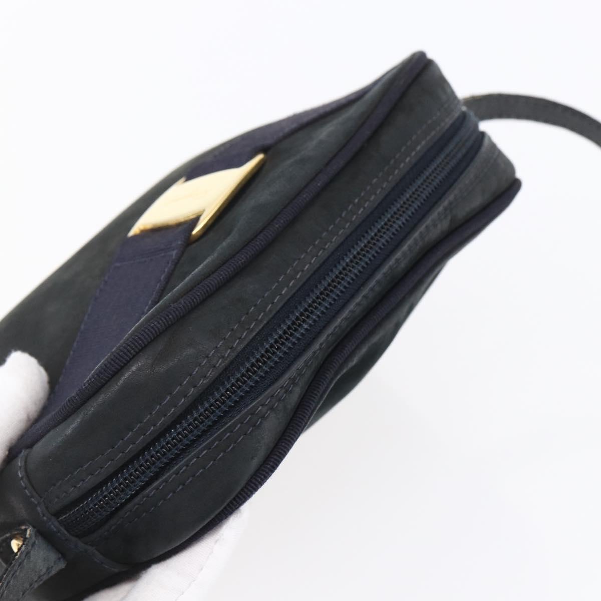 Salvatore Ferragamo Vala Shoulder Bag Suede Navy Gold Auth BA7534