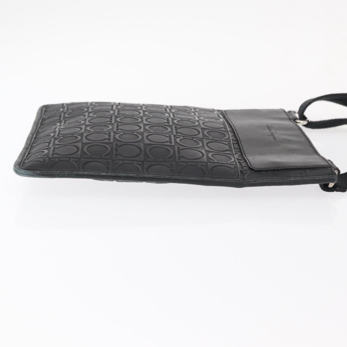 Salvatore Ferragamo Gancini Shoulder Bag Leather Black Silver Auth BA7535