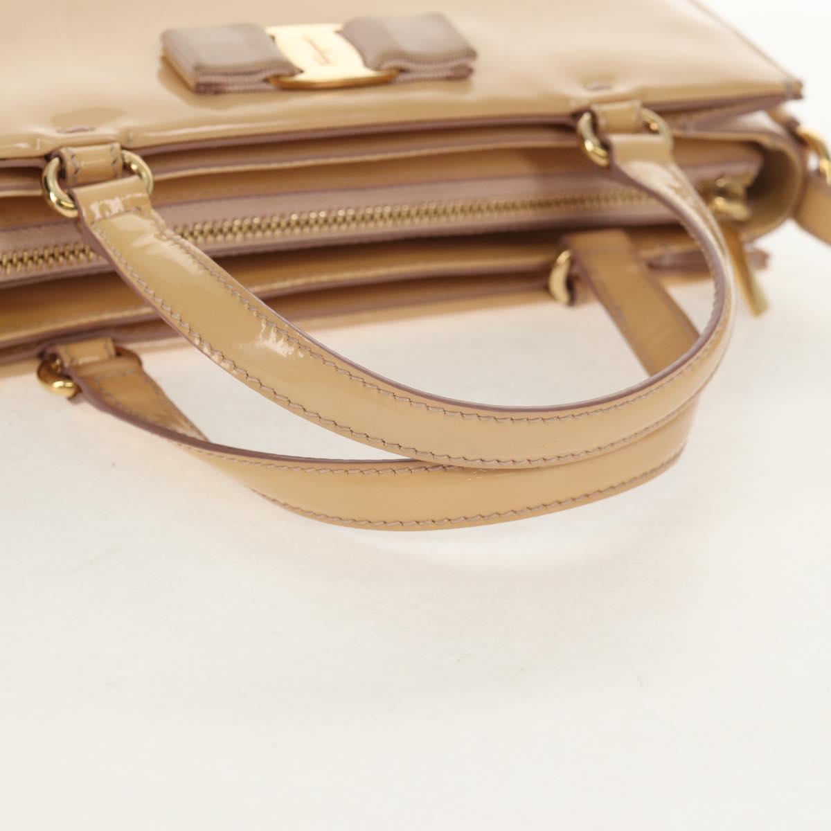 Salvatore Ferragamo Hand Bag Enamel 2way Beige Gold Auth BA7537