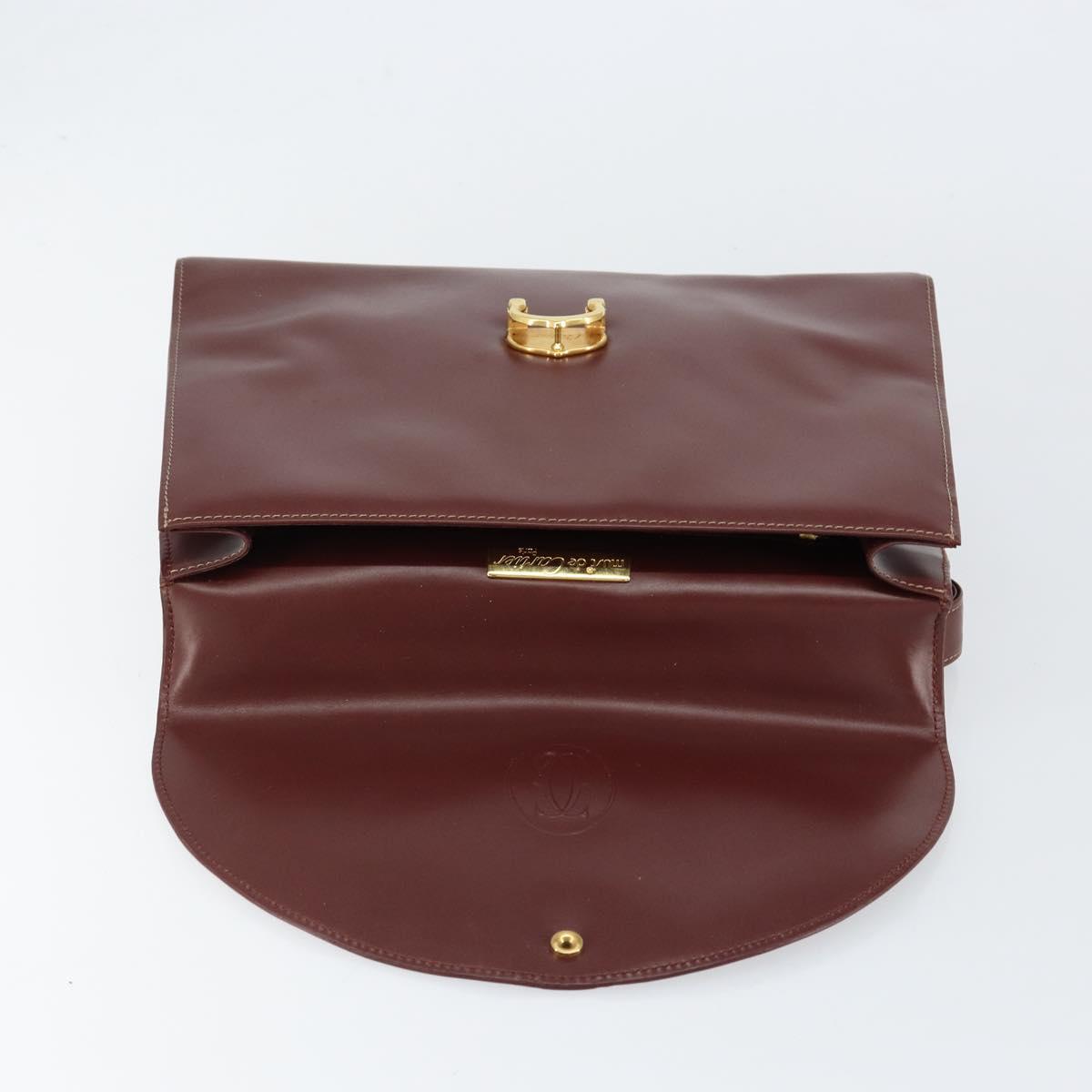 CARTIER Must Line Hand Bag Leather Bordeaux Gold Auth BA7539