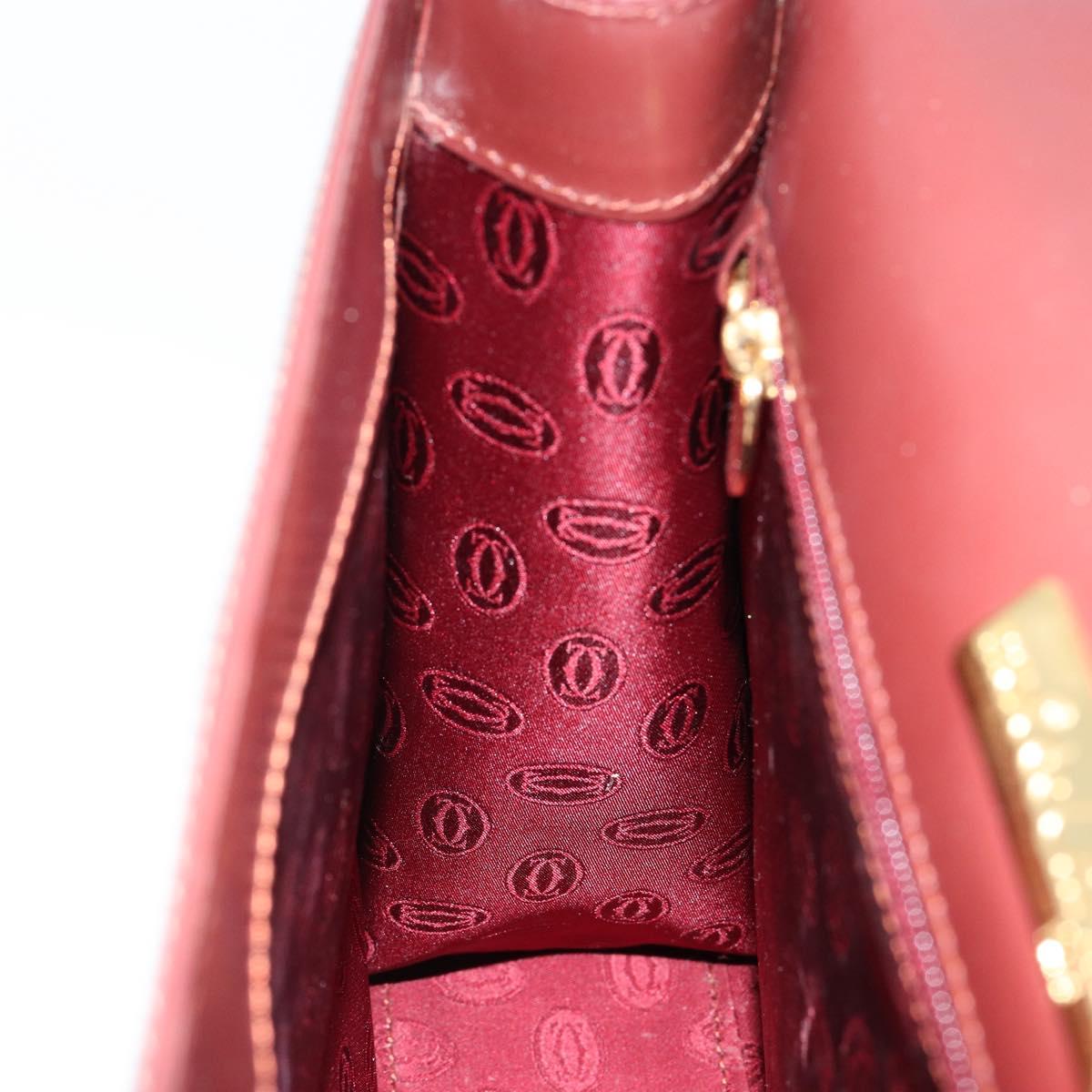 CARTIER Must Line Hand Bag Leather Bordeaux Gold Auth BA7539