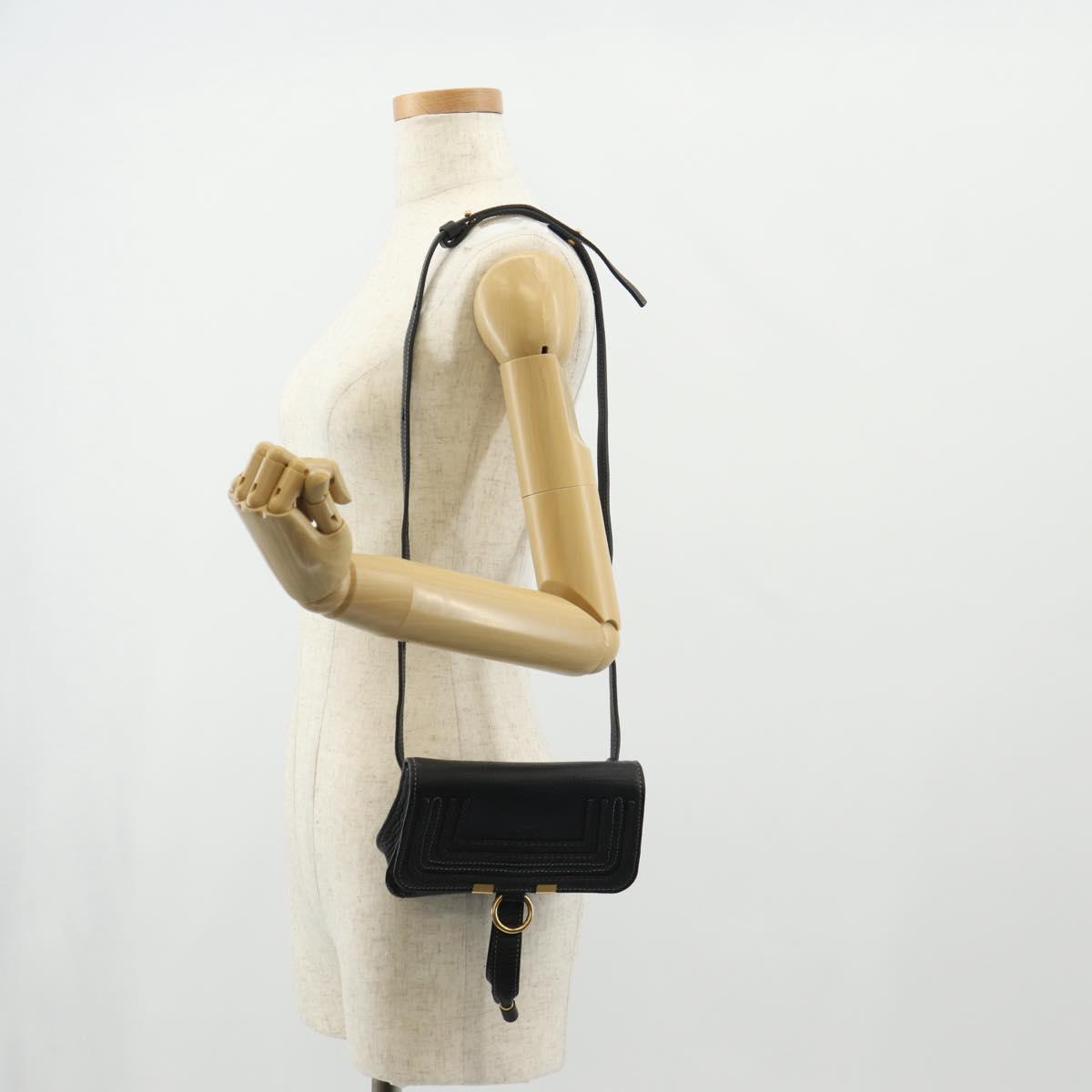 Chloe Mercy Waist Bag Leather Black Gold Auth BA7541