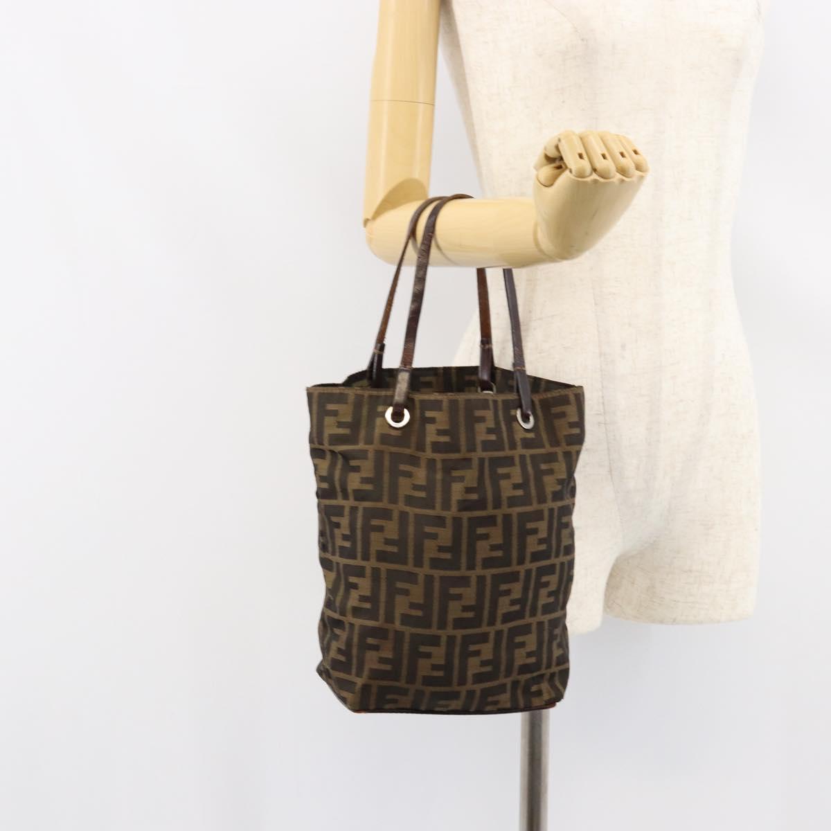 FENDI Zucca Canvas Hand Bag Black Brown Auth BA7544