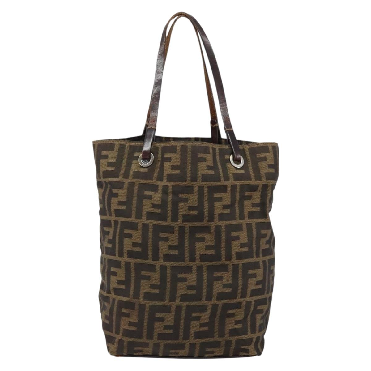 FENDI Zucca Canvas Hand Bag Black Brown Auth BA7544