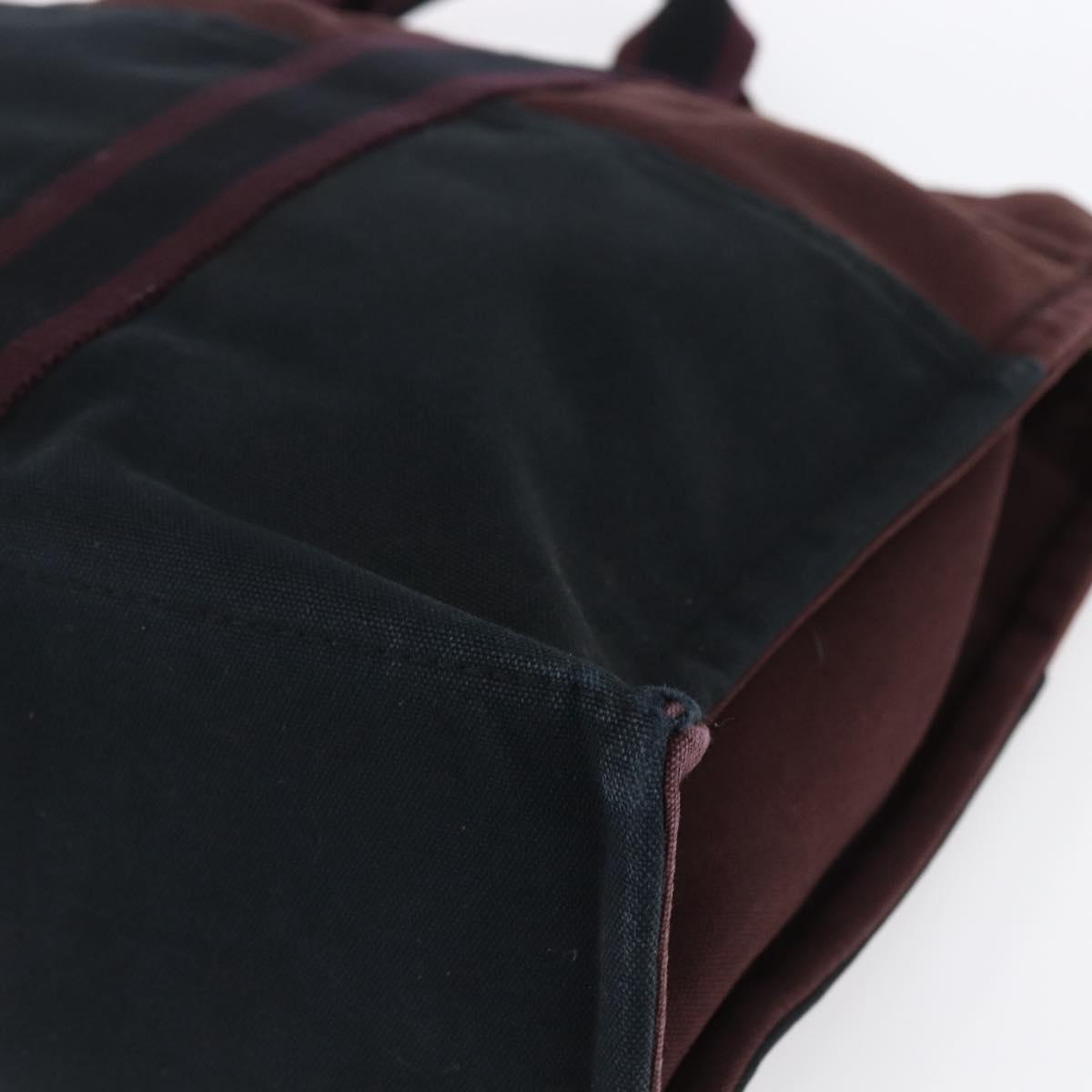 HERMES Fourre Tout MM Hand Bag Canvas Bordeaux Black Auth BA7546