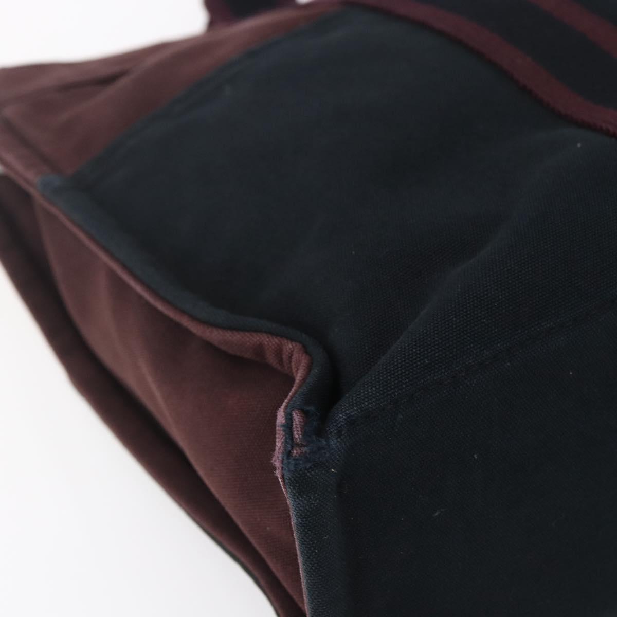 HERMES Fourre Tout MM Hand Bag Canvas Bordeaux Black Auth BA7546