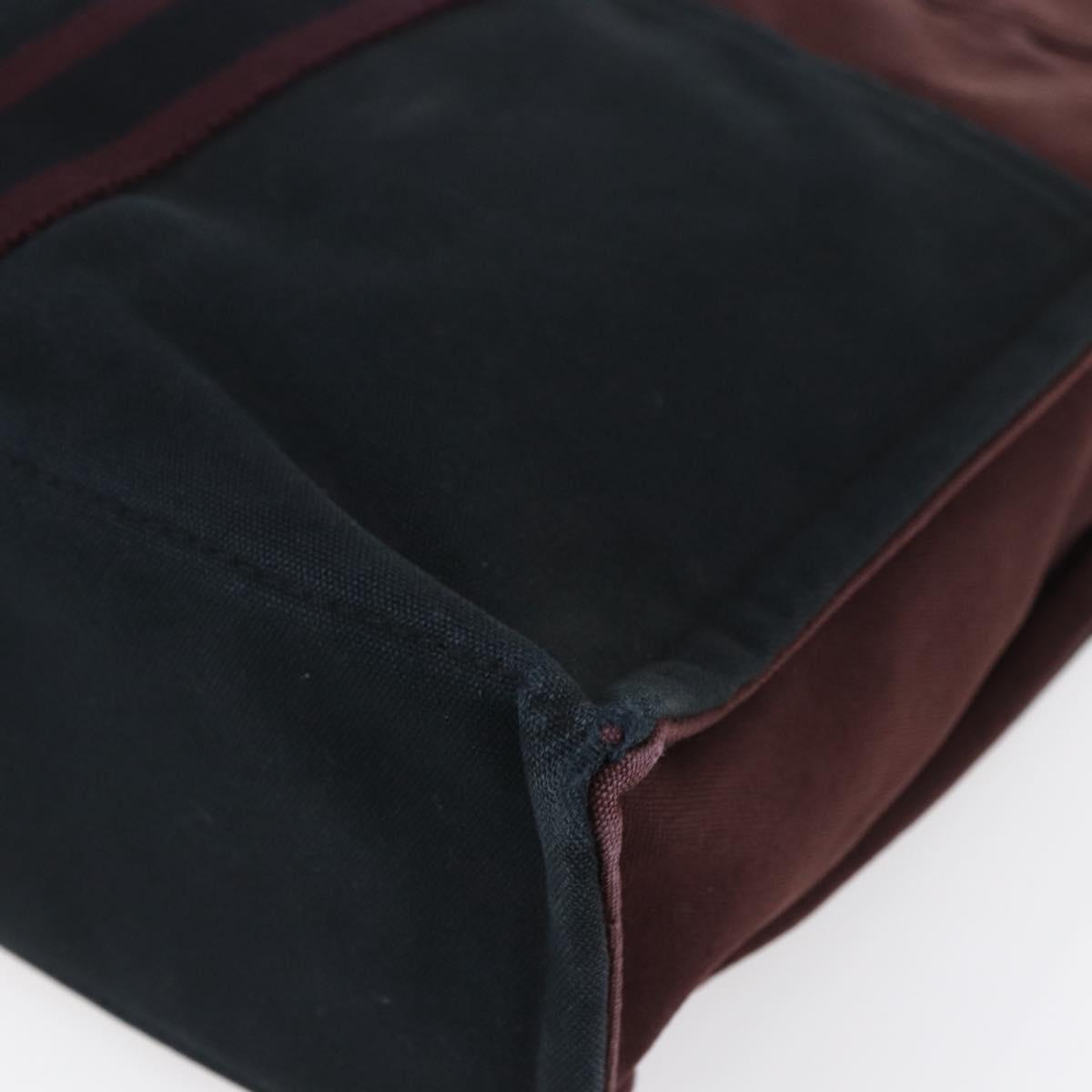 HERMES Fourre Tout MM Hand Bag Canvas Bordeaux Black Auth BA7546