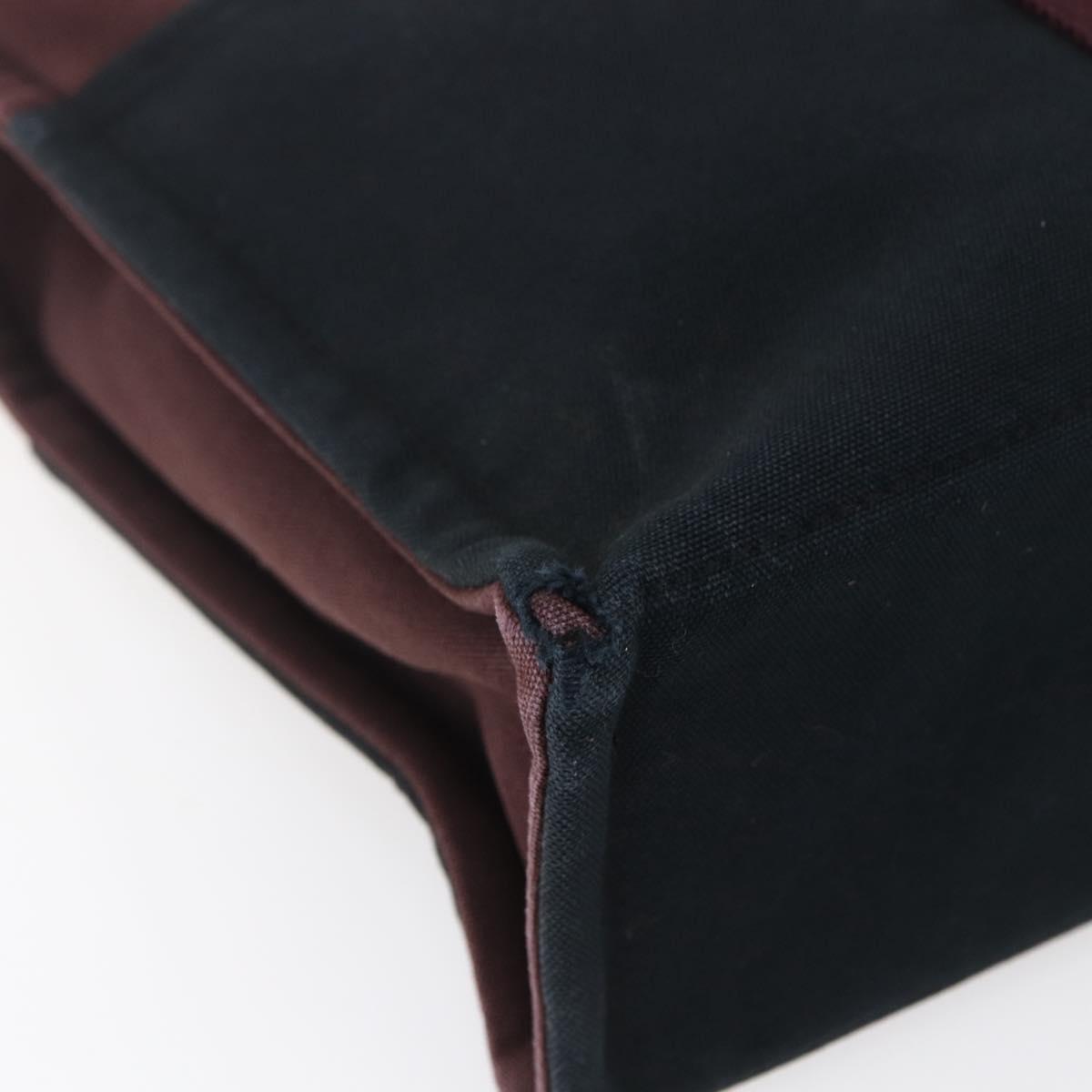 HERMES Fourre Tout MM Hand Bag Canvas Bordeaux Black Auth BA7546