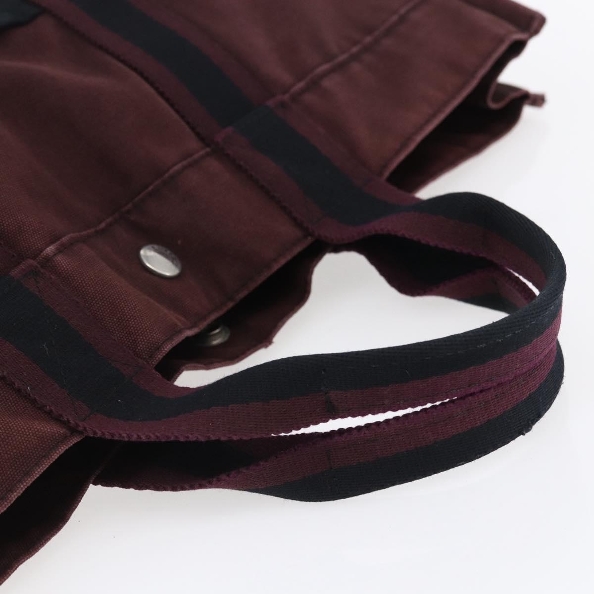 HERMES Fourre Tout MM Hand Bag Canvas Bordeaux Black Auth BA7546