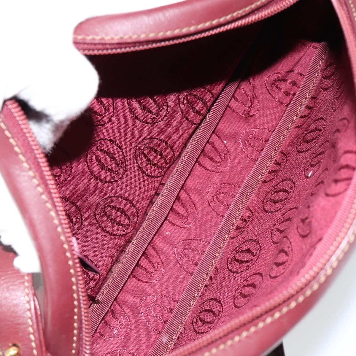 CARTIER Must Line Shoulder Bag Leather Bordeaux Gold Auth BA7547