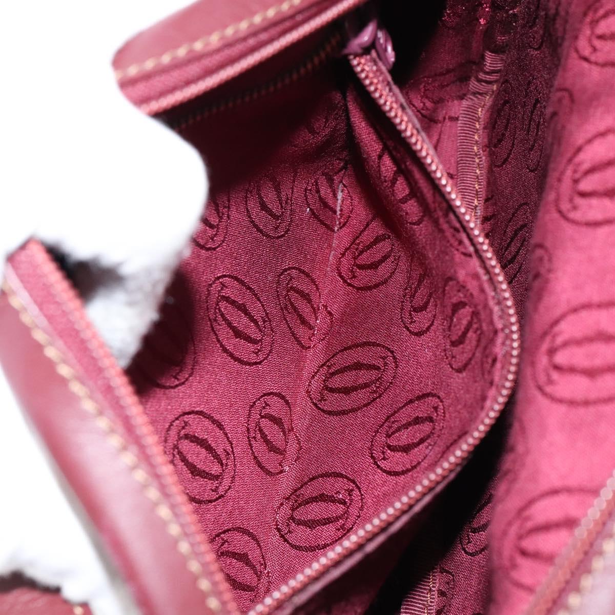 CARTIER Must Line Shoulder Bag Leather Bordeaux Gold Auth BA7547