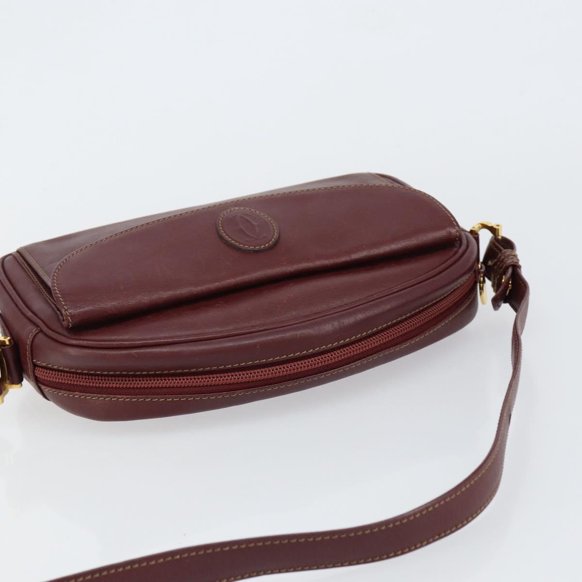 CARTIER Must Line Shoulder Bag Leather Bordeaux Gold Auth BA7547