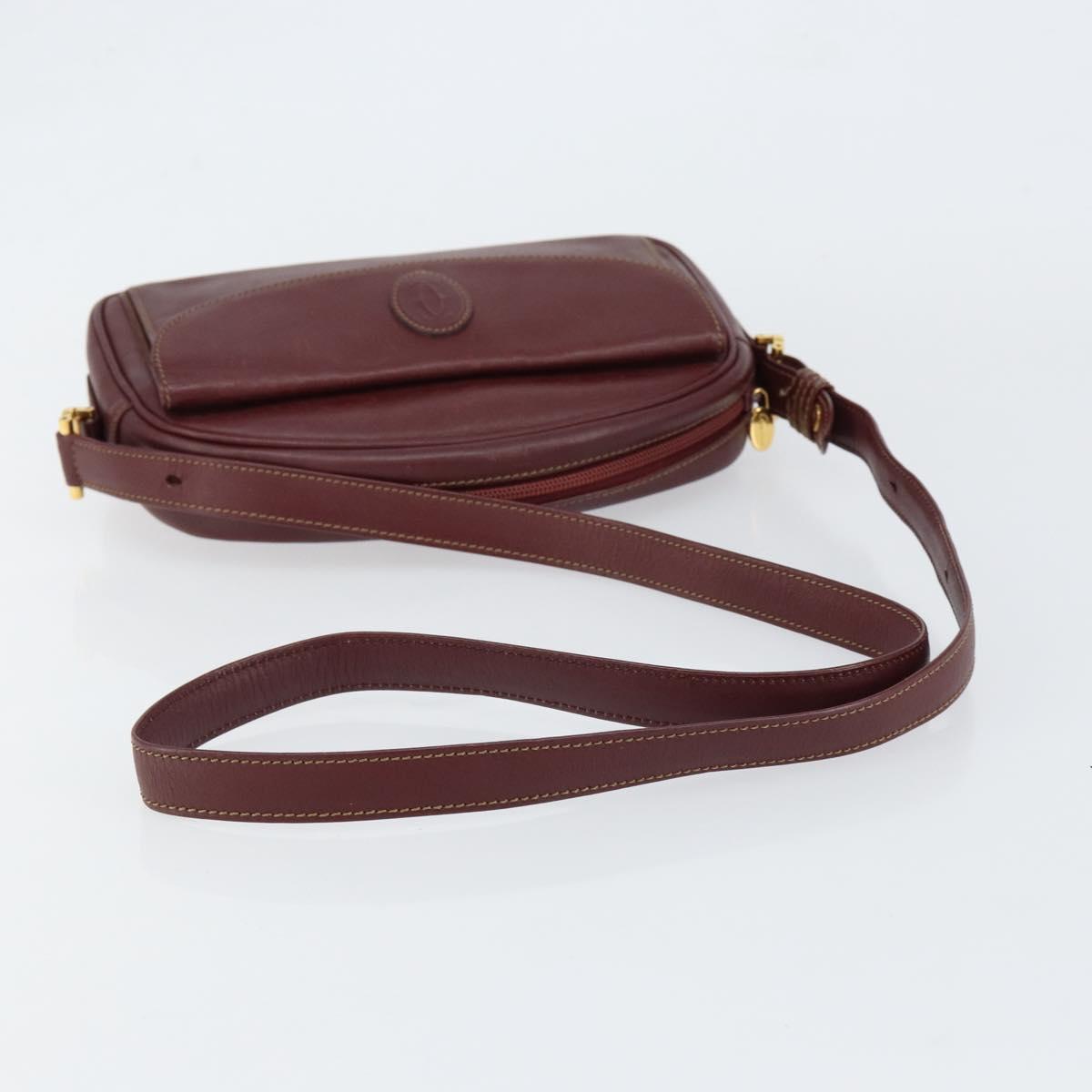 CARTIER Must Line Shoulder Bag Leather Bordeaux Gold Auth BA7547