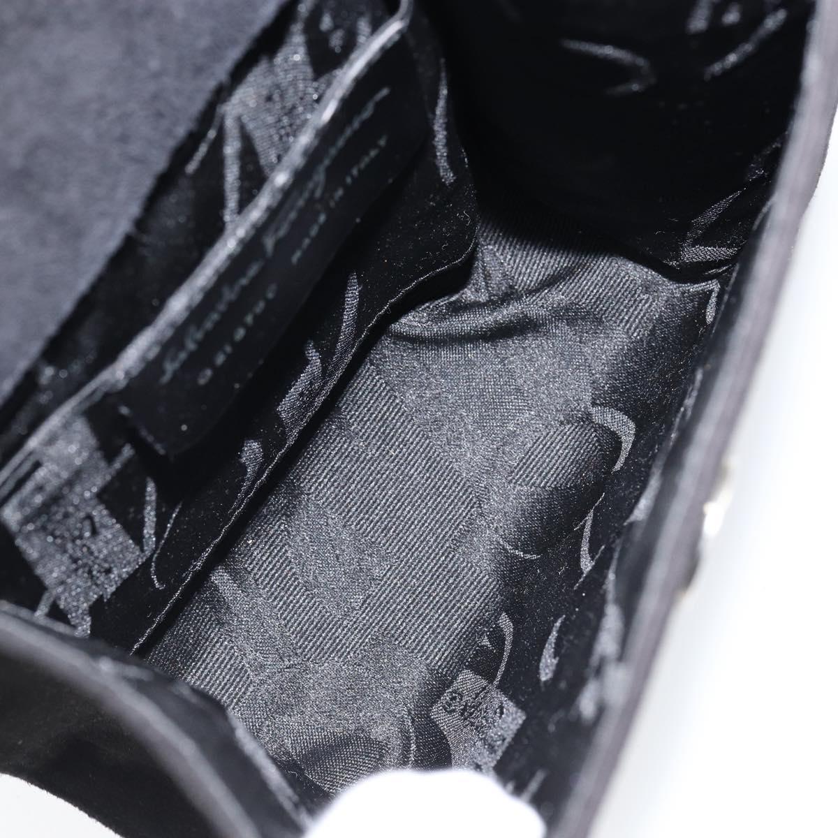 Salvatore Ferragamo Hand Bag Suede Black Silver Auth BA7548