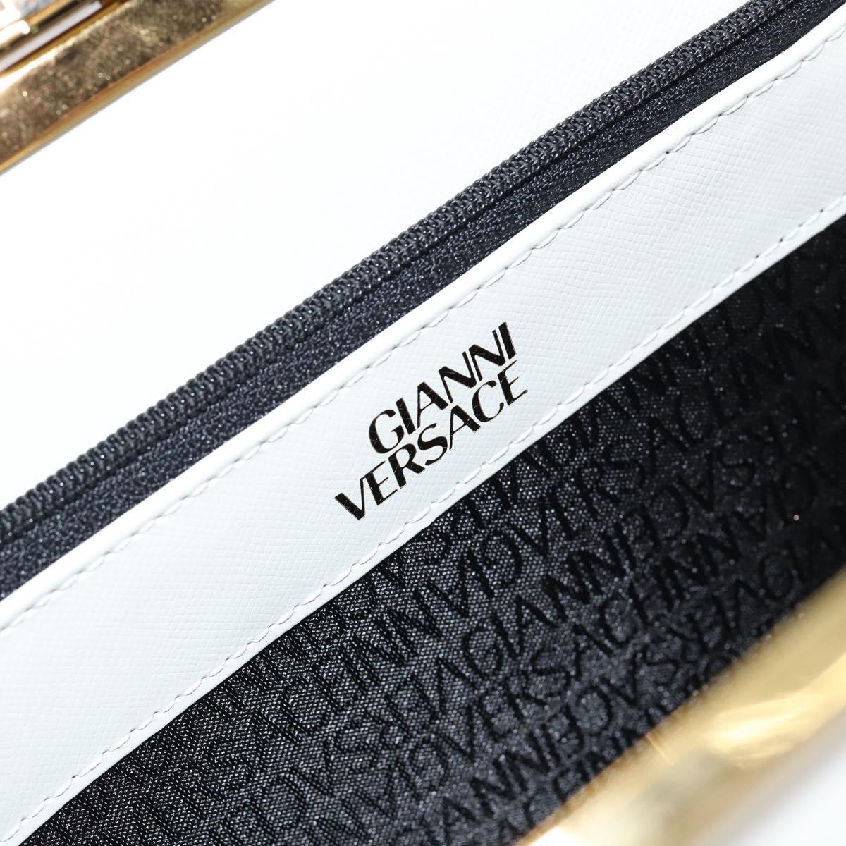 Gianni Versace Hand Bag Leather White Gold Auth BA7549