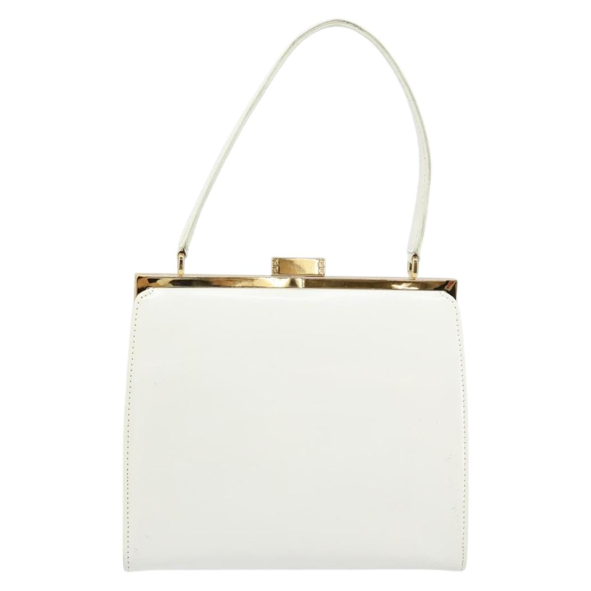 Gianni Versace Hand Bag Leather White Gold Auth BA7549