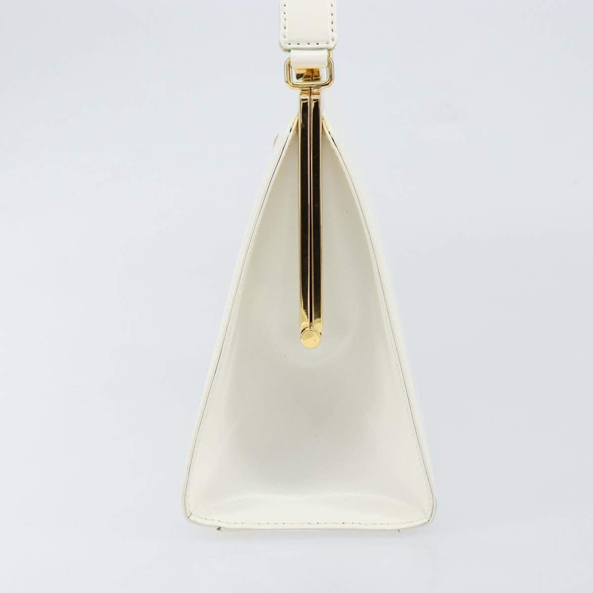 Gianni Versace Hand Bag Leather White Gold Auth BA7549