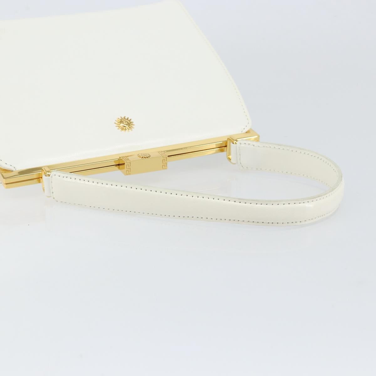 Gianni Versace Hand Bag Leather White Gold Auth BA7549