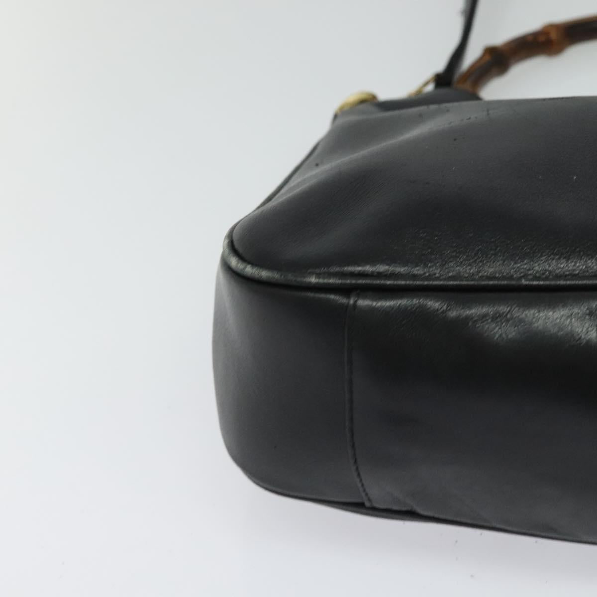 GUCCI Bamboo Hand Bag Leather 2way Black Gold 001 3444 1638 Auth BA755