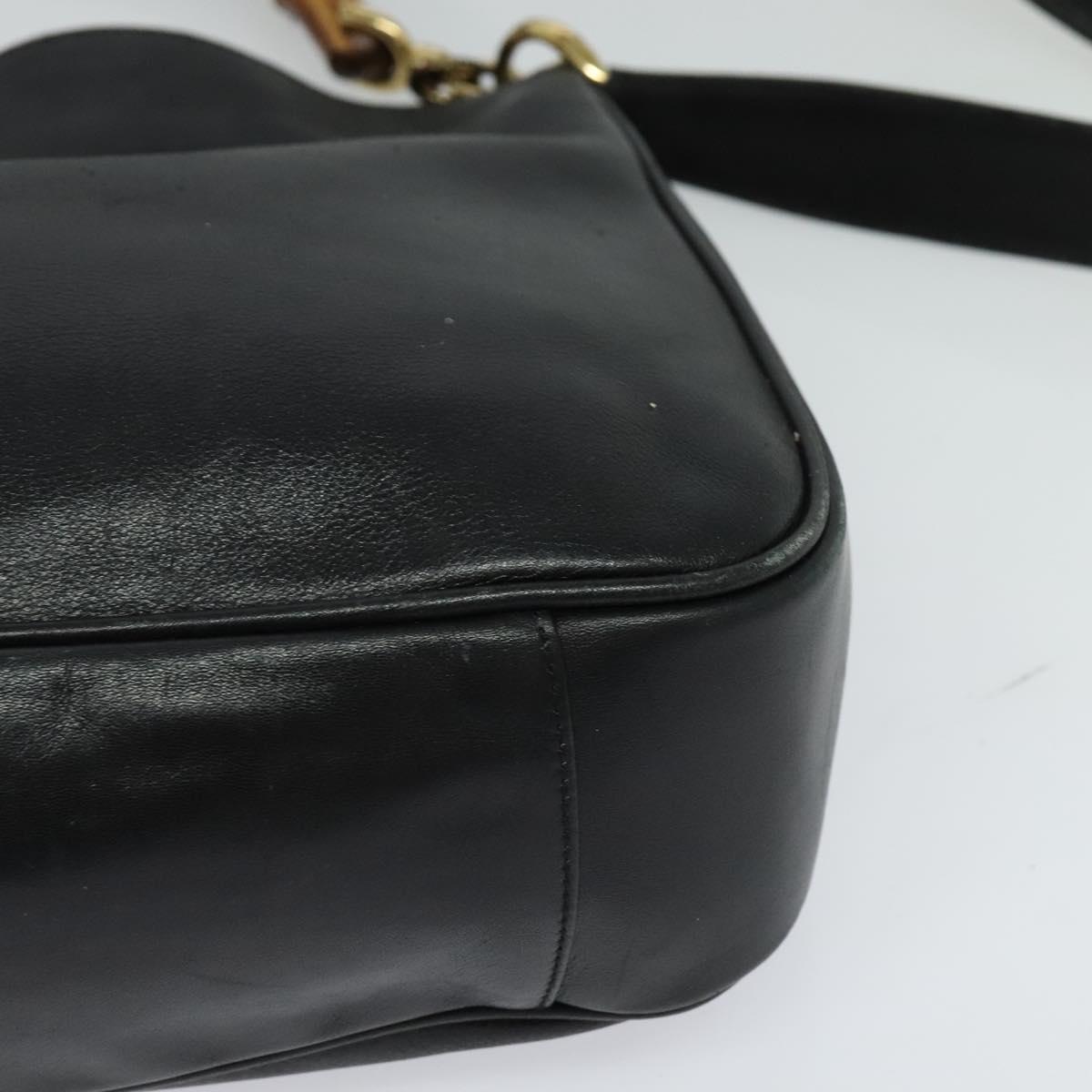 GUCCI Bamboo Hand Bag Leather 2way Black Gold 001 3444 1638 Auth BA755