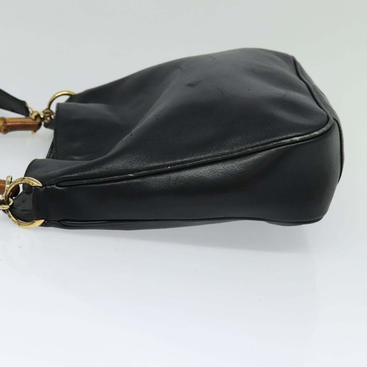 GUCCI Bamboo Hand Bag Leather 2way Black Gold 001 3444 1638 Auth BA755