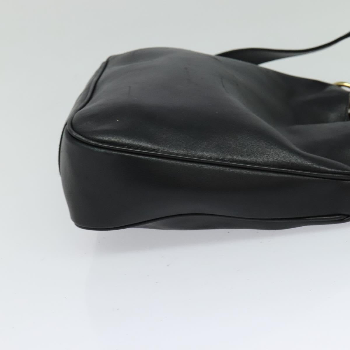 GUCCI Bamboo Hand Bag Leather 2way Black Gold 001 3444 1638 Auth BA755