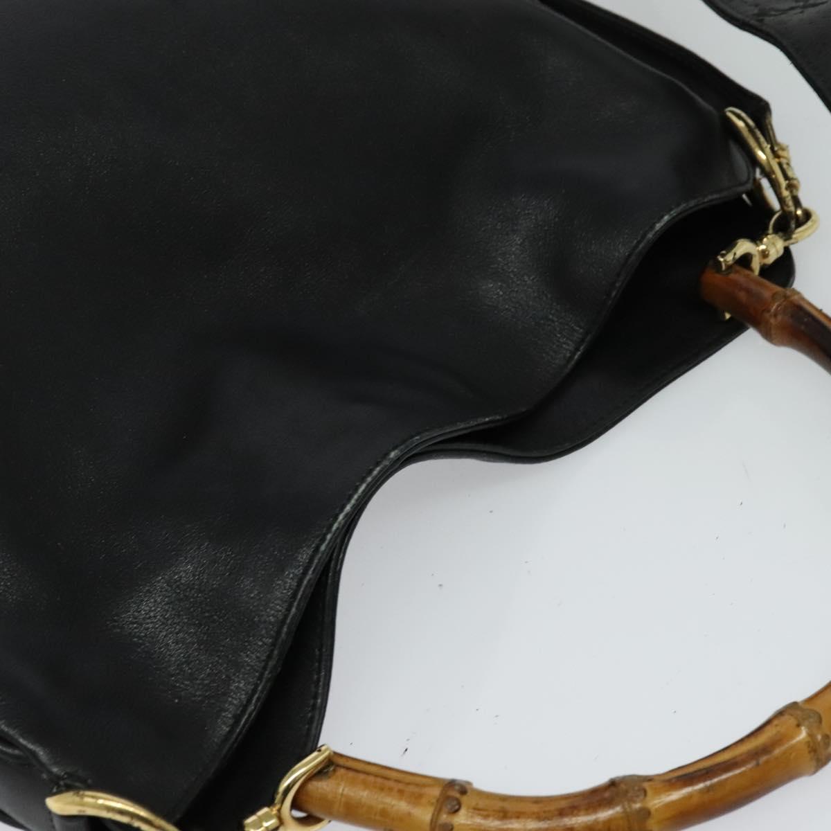 GUCCI Bamboo Hand Bag Leather 2way Black Gold 001 3444 1638 Auth BA755