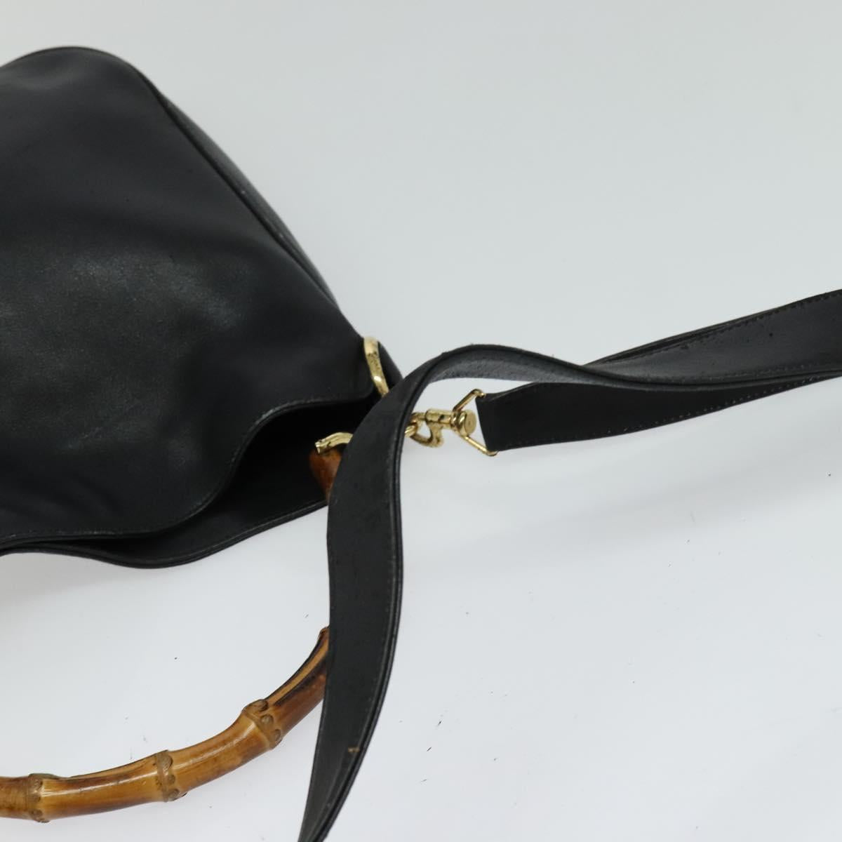 GUCCI Bamboo Hand Bag Leather 2way Black Gold 001 3444 1638 Auth BA755