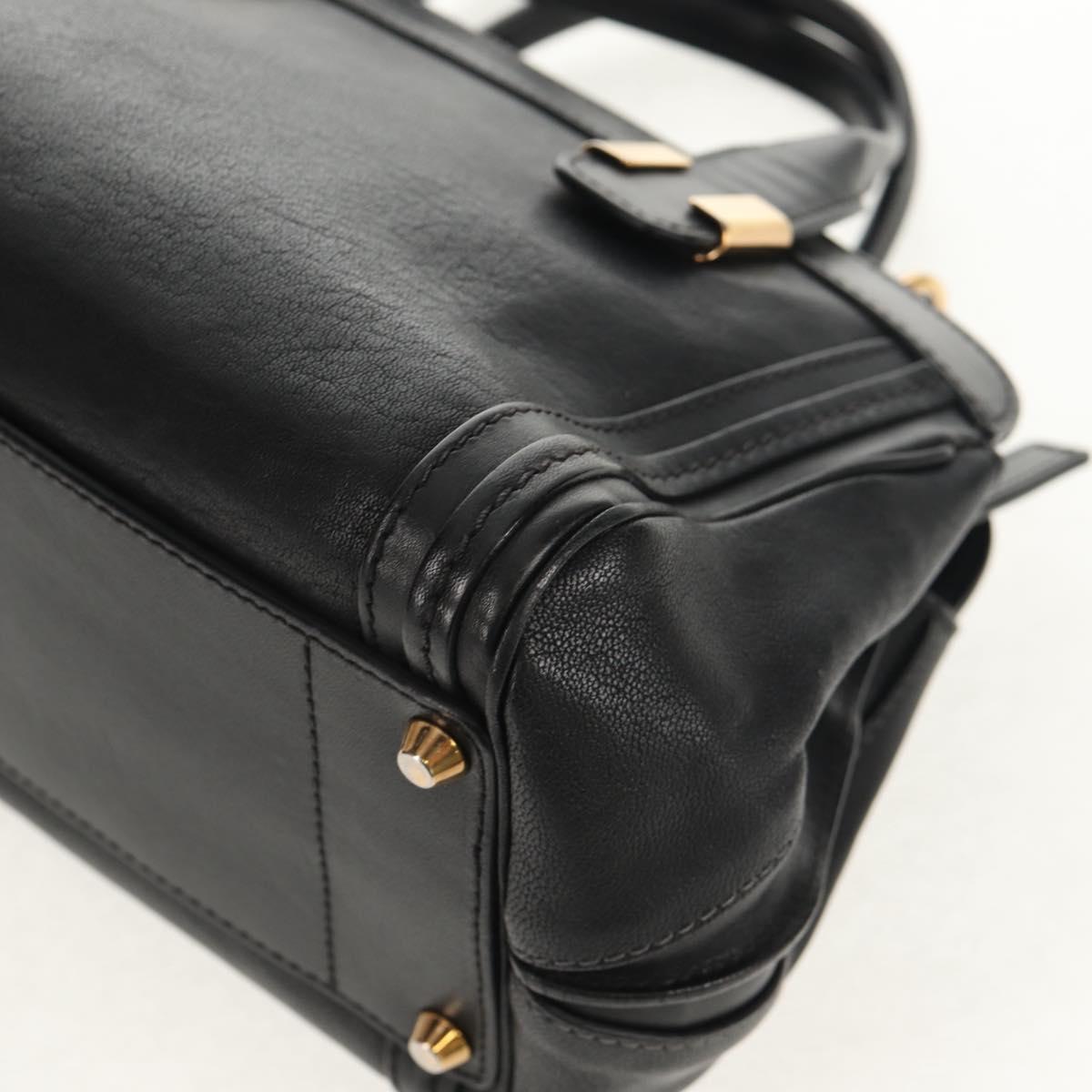 Chloe Alice Hand Bag Leather 2way Black Gold Auth BA7550