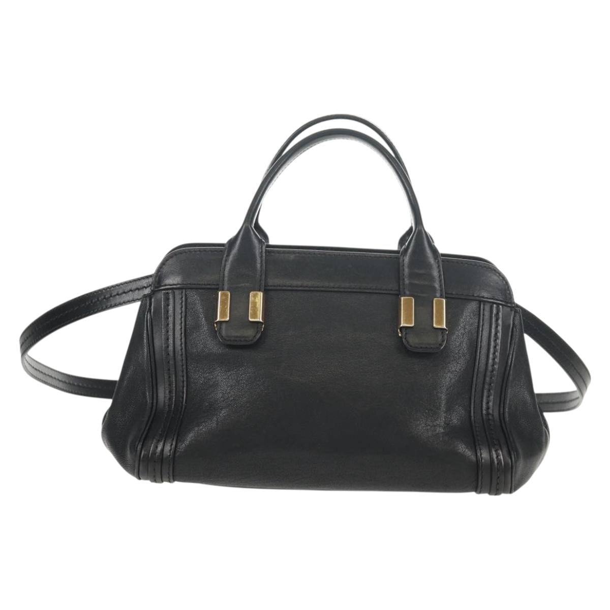 Chloe Alice Hand Bag Leather 2way Black Gold Auth BA7550