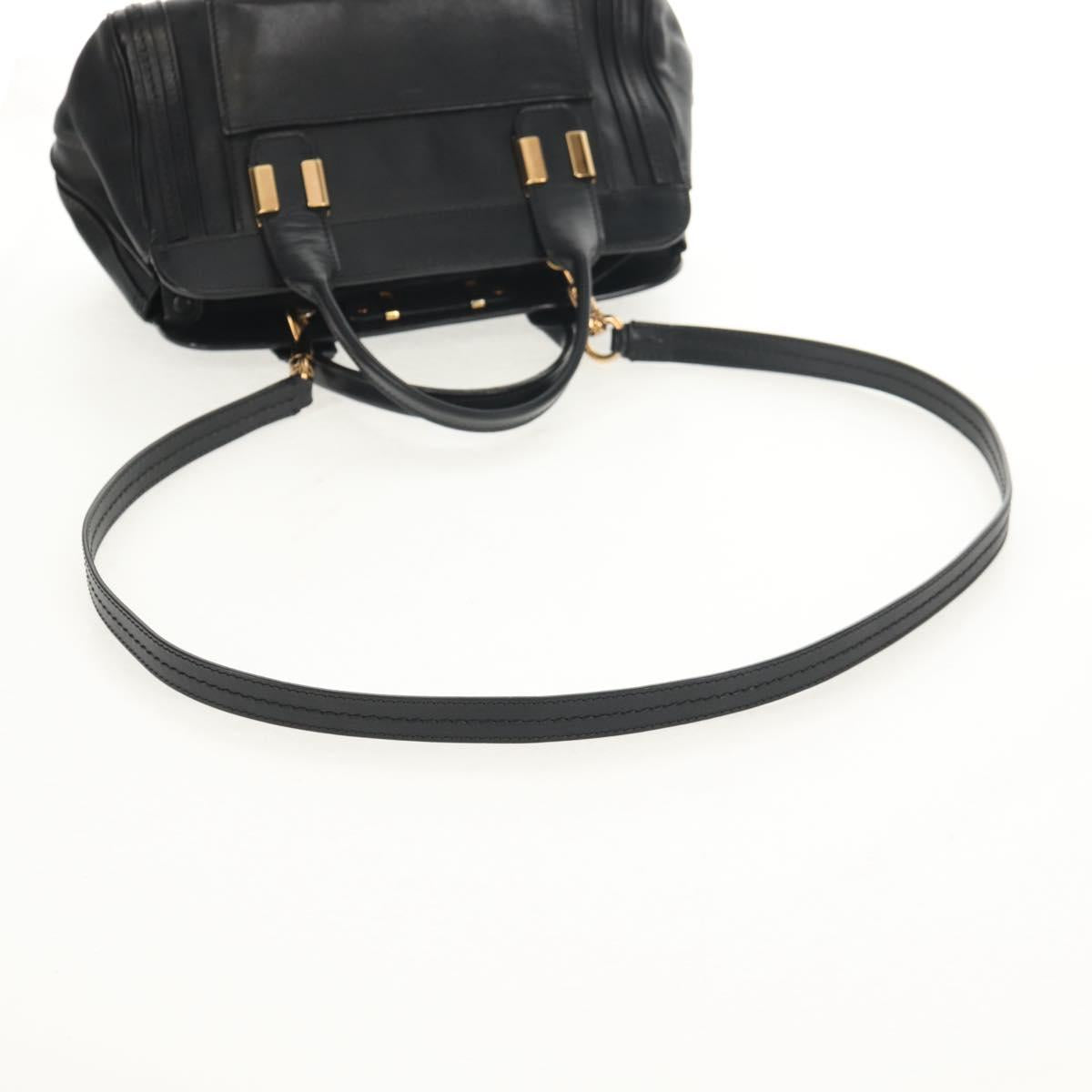 Chloe Alice Hand Bag Leather 2way Black Gold Auth BA7550