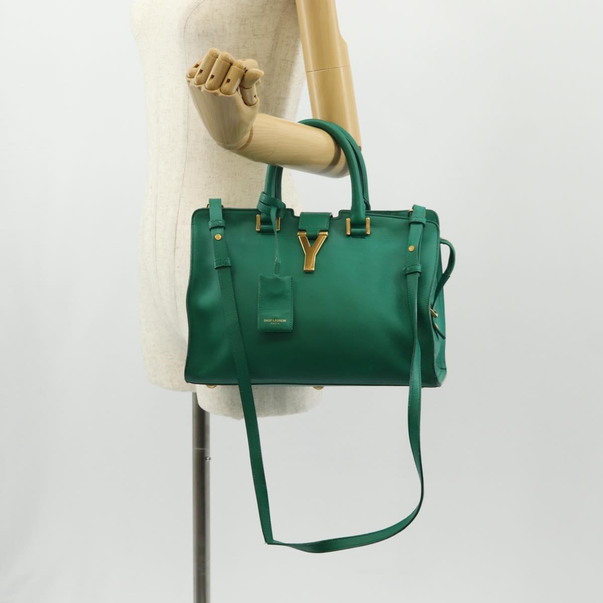 SAINT LAURENT Y Line Petit Kabas Bag Leather Green Gold 311210 Auth BA7553