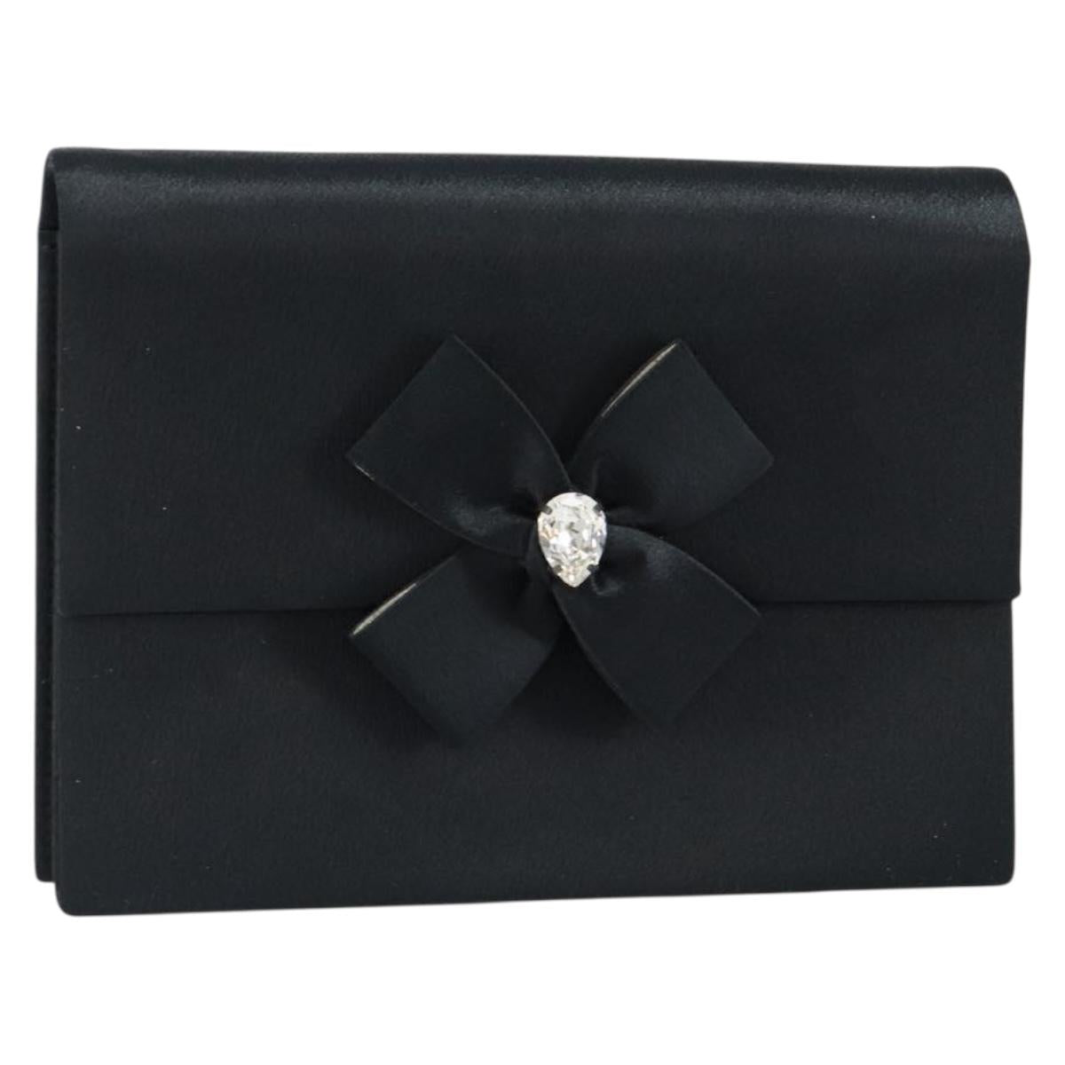 SAINT LAURENT Clutch Bag Satin Black Auth BA7554