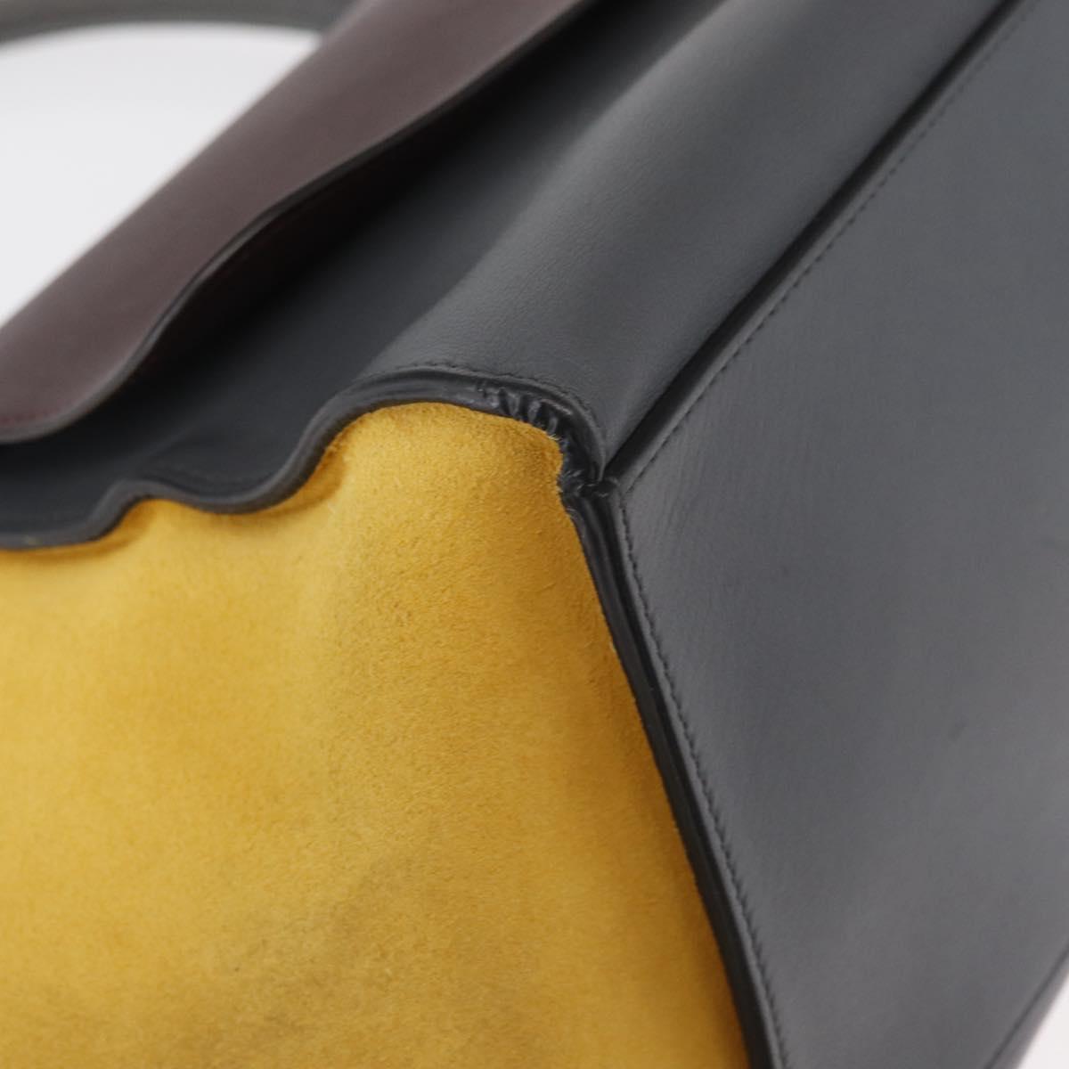 CELINE Trapeze Medium Hand Bag Leather 2way Gray Gold Auth BA7555