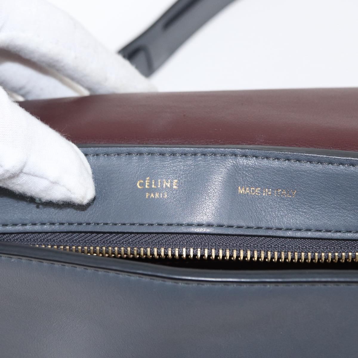 CELINE Trapeze Medium Hand Bag Leather 2way Gray Gold Auth BA7555