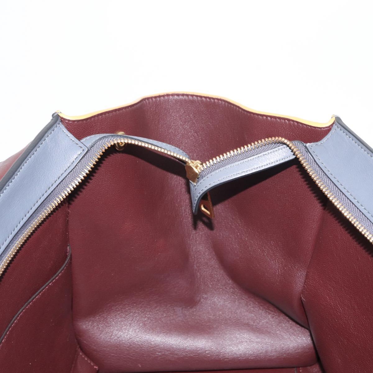 CELINE Trapeze Medium Hand Bag Leather 2way Gray Gold Auth BA7555