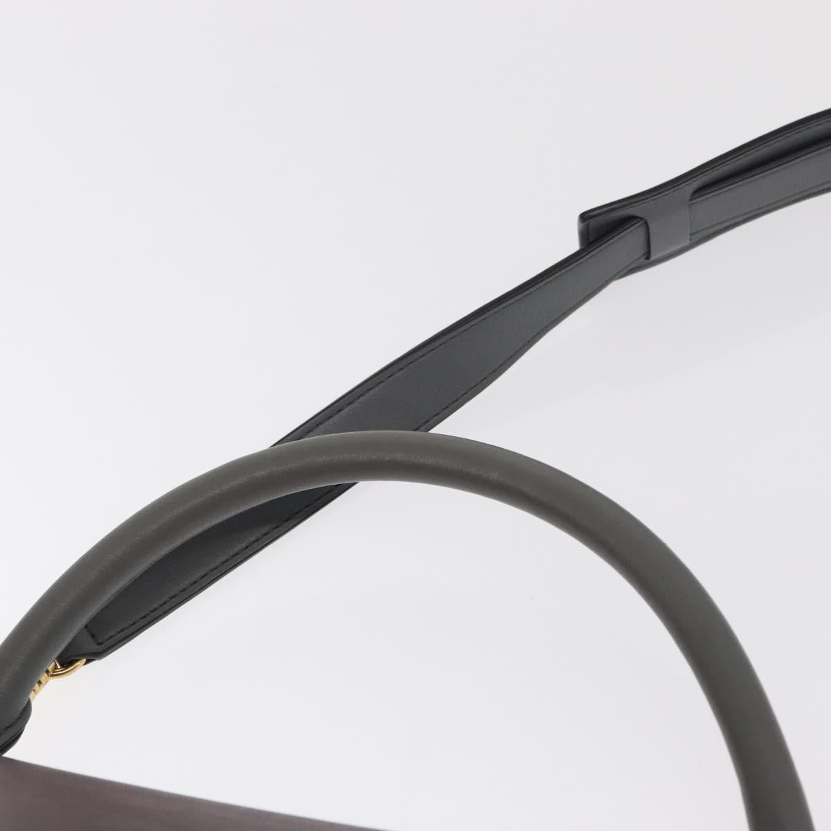 CELINE Trapeze Medium Hand Bag Leather 2way Gray Gold Auth BA7555