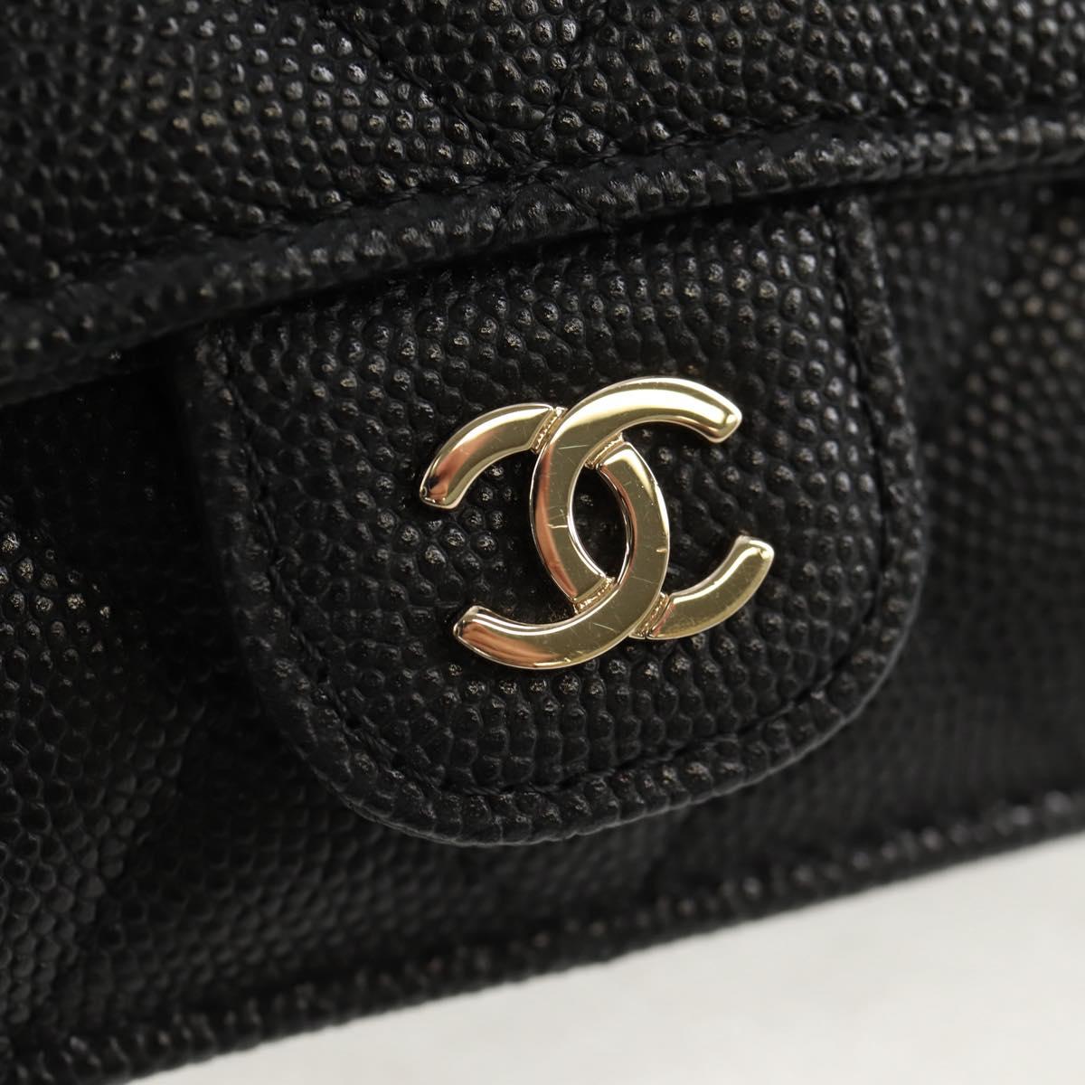 CHANEL Matelasse Chain Shoulder Bag Caviar Skin Black Gold CC Auth BA7560M