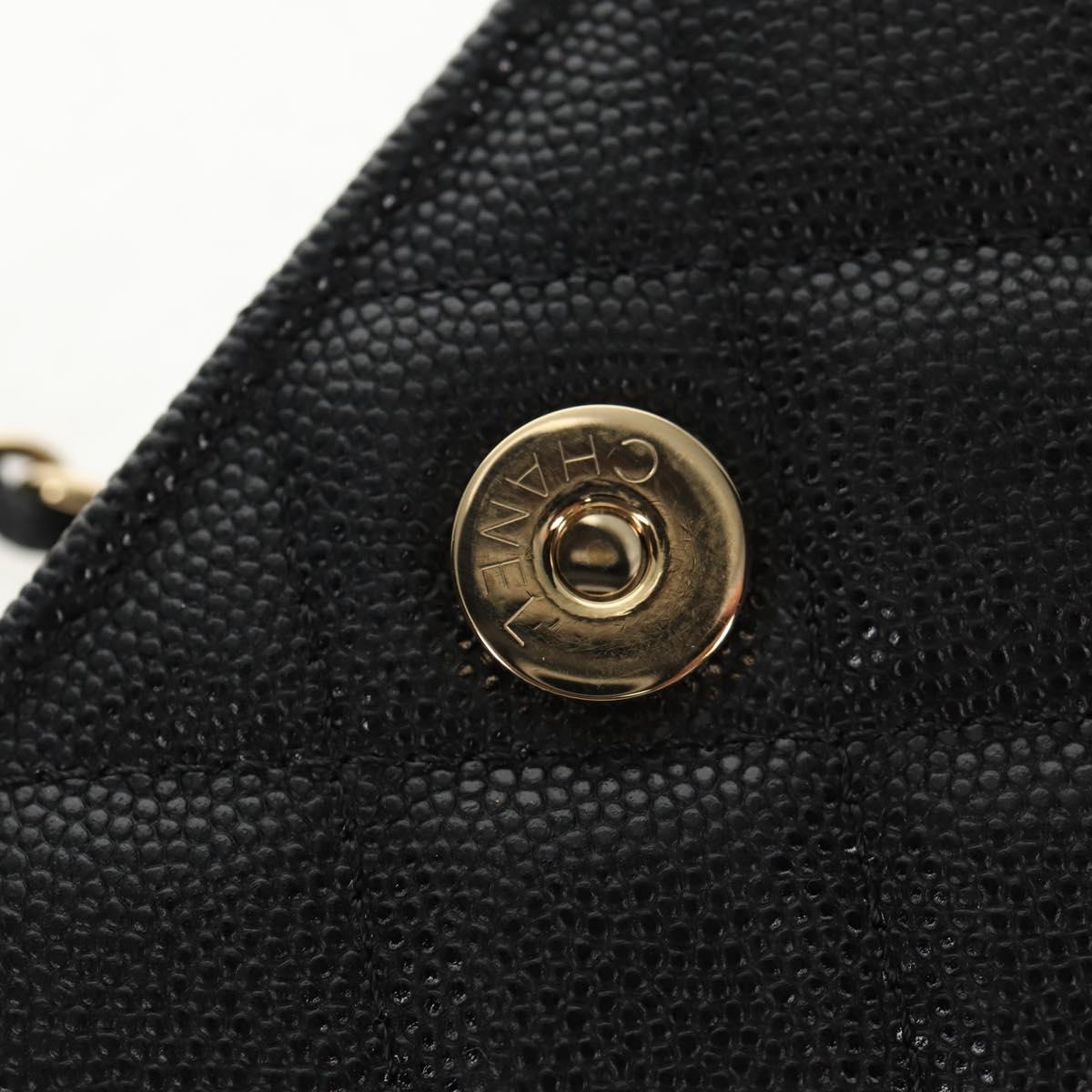CHANEL Matelasse Chain Shoulder Bag Caviar Skin Black Gold CC Auth BA7560M