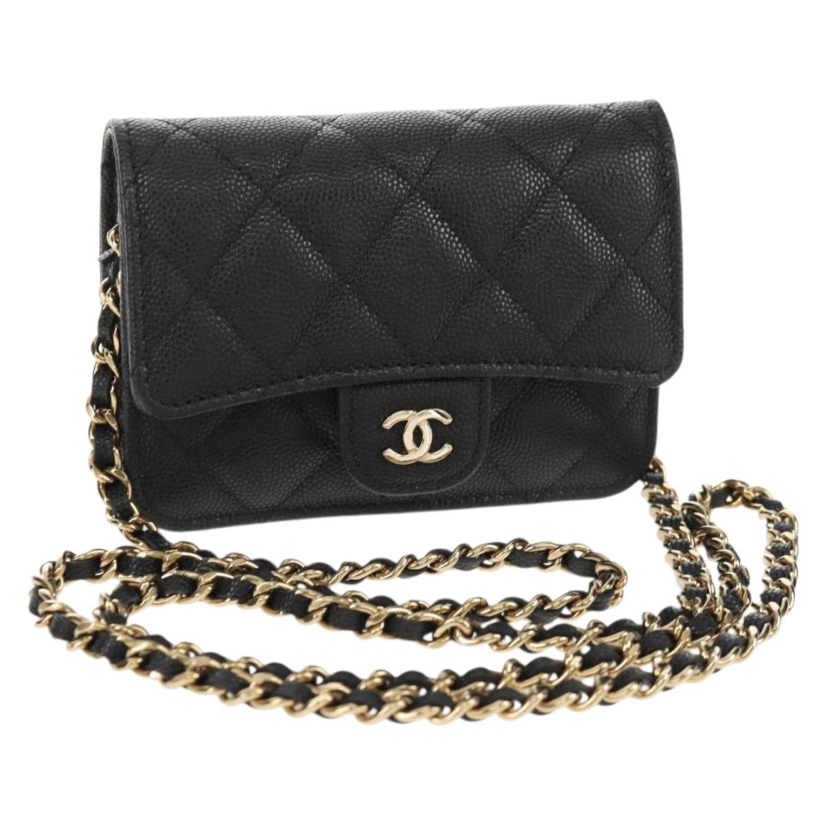 CHANEL Matelasse Chain Shoulder Bag Caviar Skin Black Gold CC Auth BA7560M