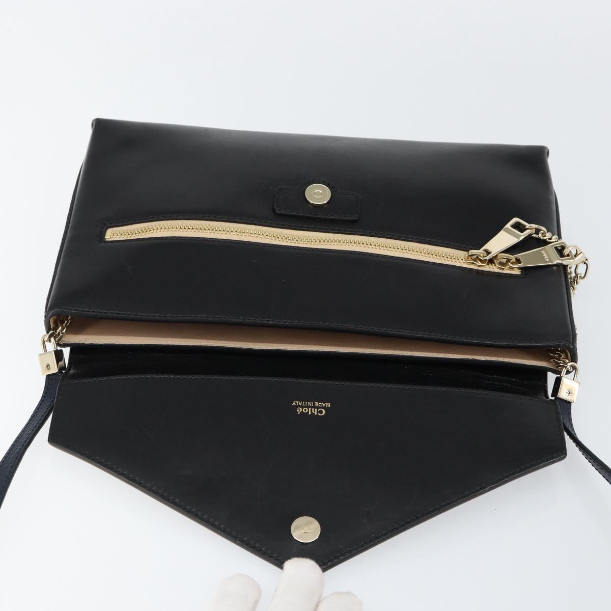 Chloe Shoulder Bag Leather Black Gold Auth BA7568
