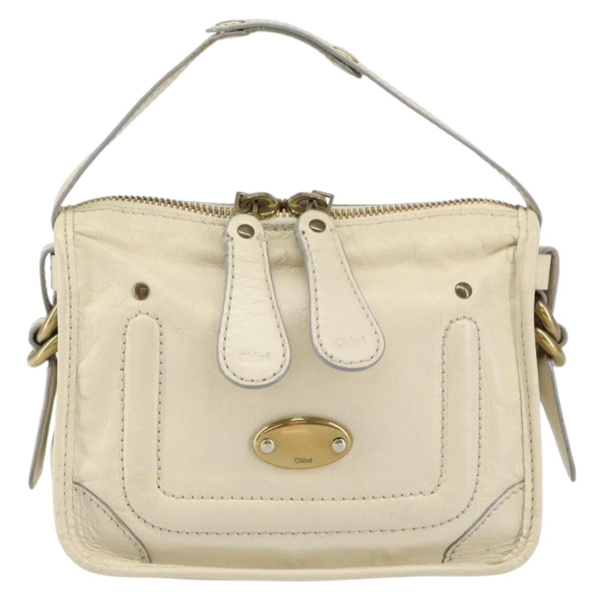 Chloe Hand Bag Leather White Gold Auth BA7569