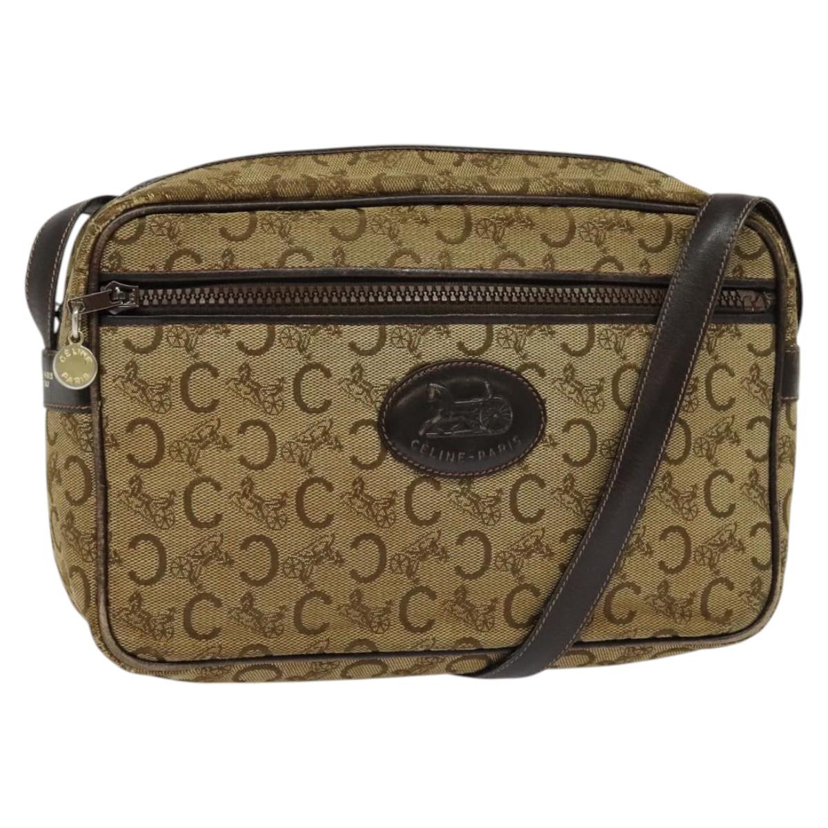 CELINE C Sulky Shoulder Bag Canvas Beige Auth BA757