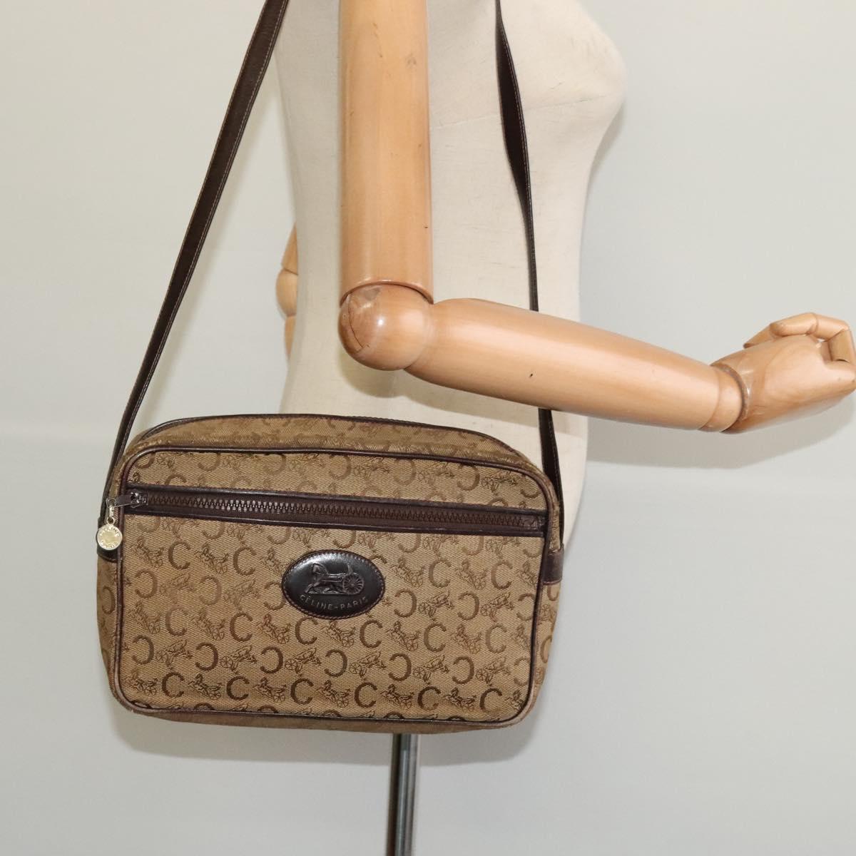 CELINE C Sulky Shoulder Bag Canvas Beige Auth BA757