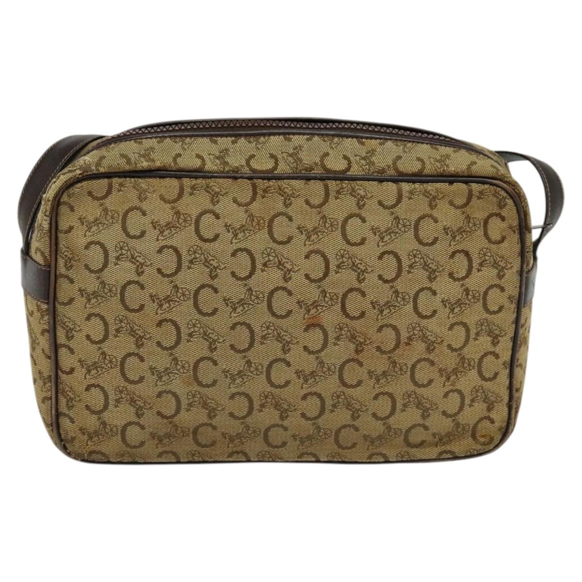 CELINE C Sulky Shoulder Bag Canvas Beige Auth BA757