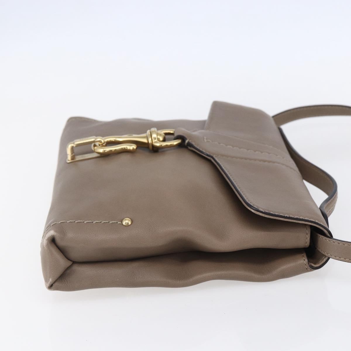 BALLY Shoulder Bag Leather Beige Gold Auth BA7570