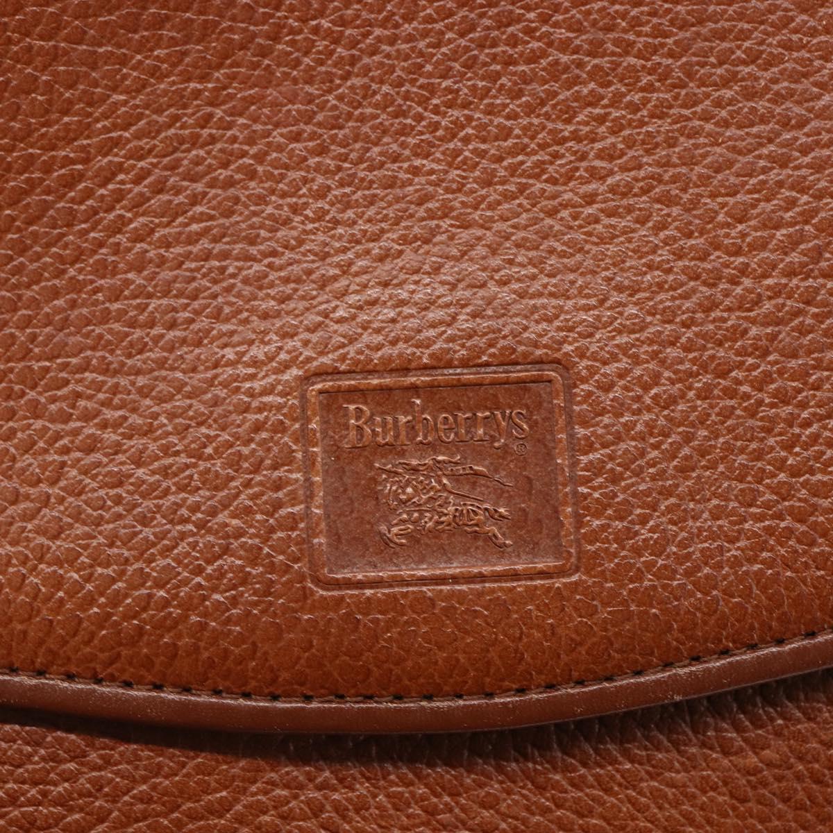 Burberrys Shoulder Bag Leather Gold Brown Auth BA7571