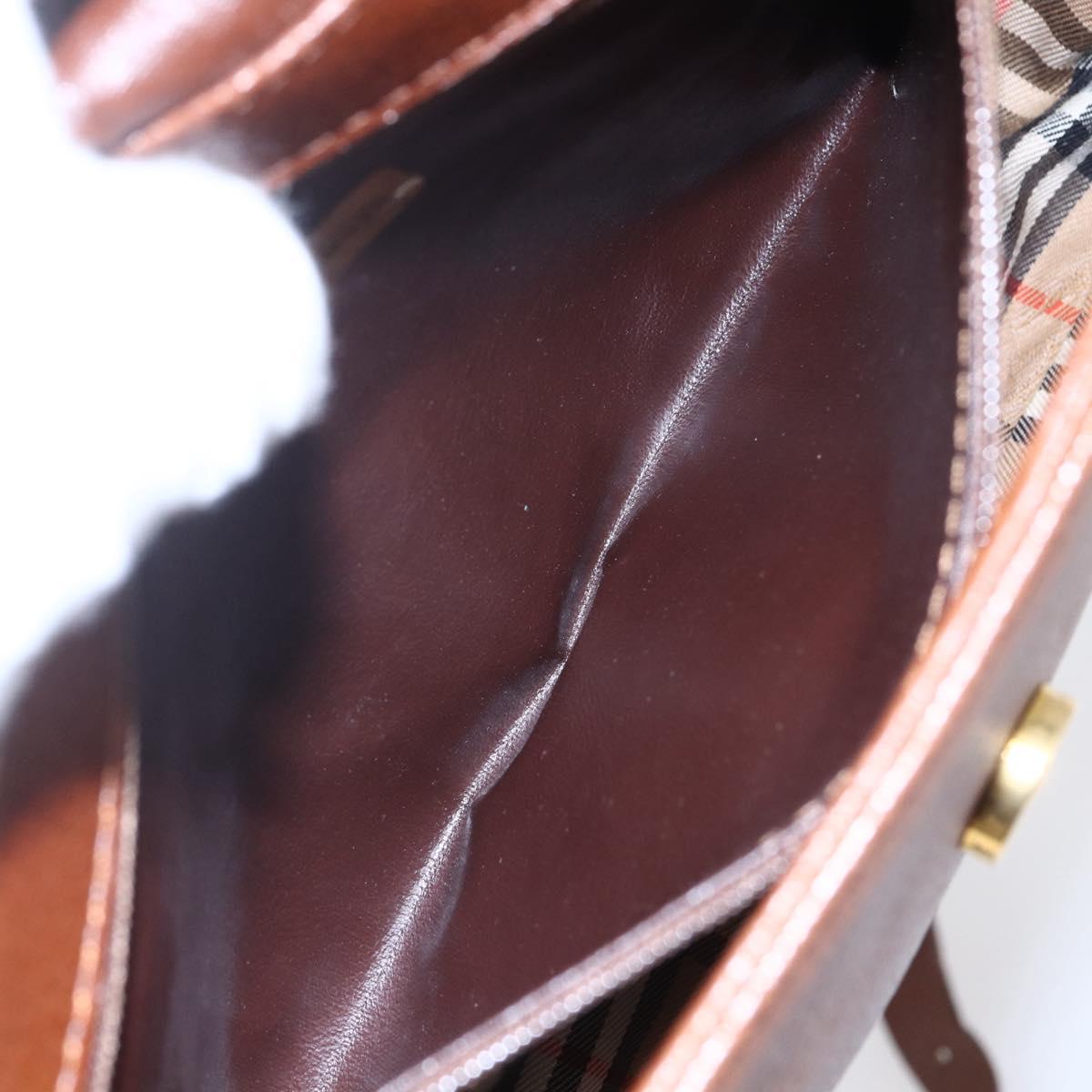 Burberrys Shoulder Bag Leather Gold Brown Auth BA7571