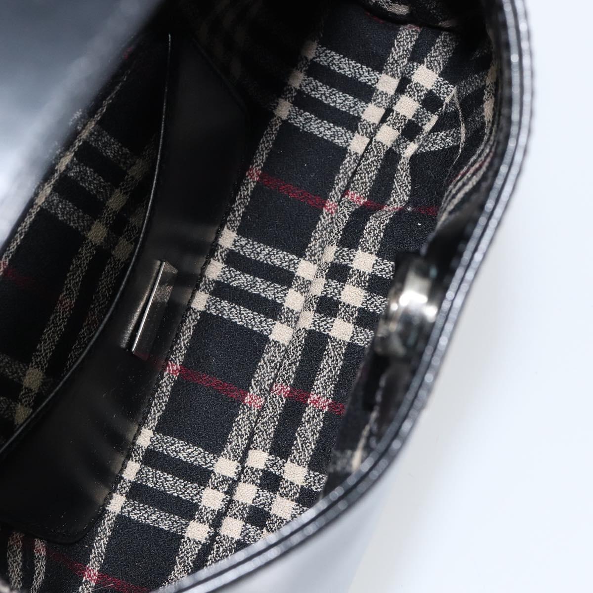 BURBERRY Hand Bag Leather Black Silver Auth BA7572